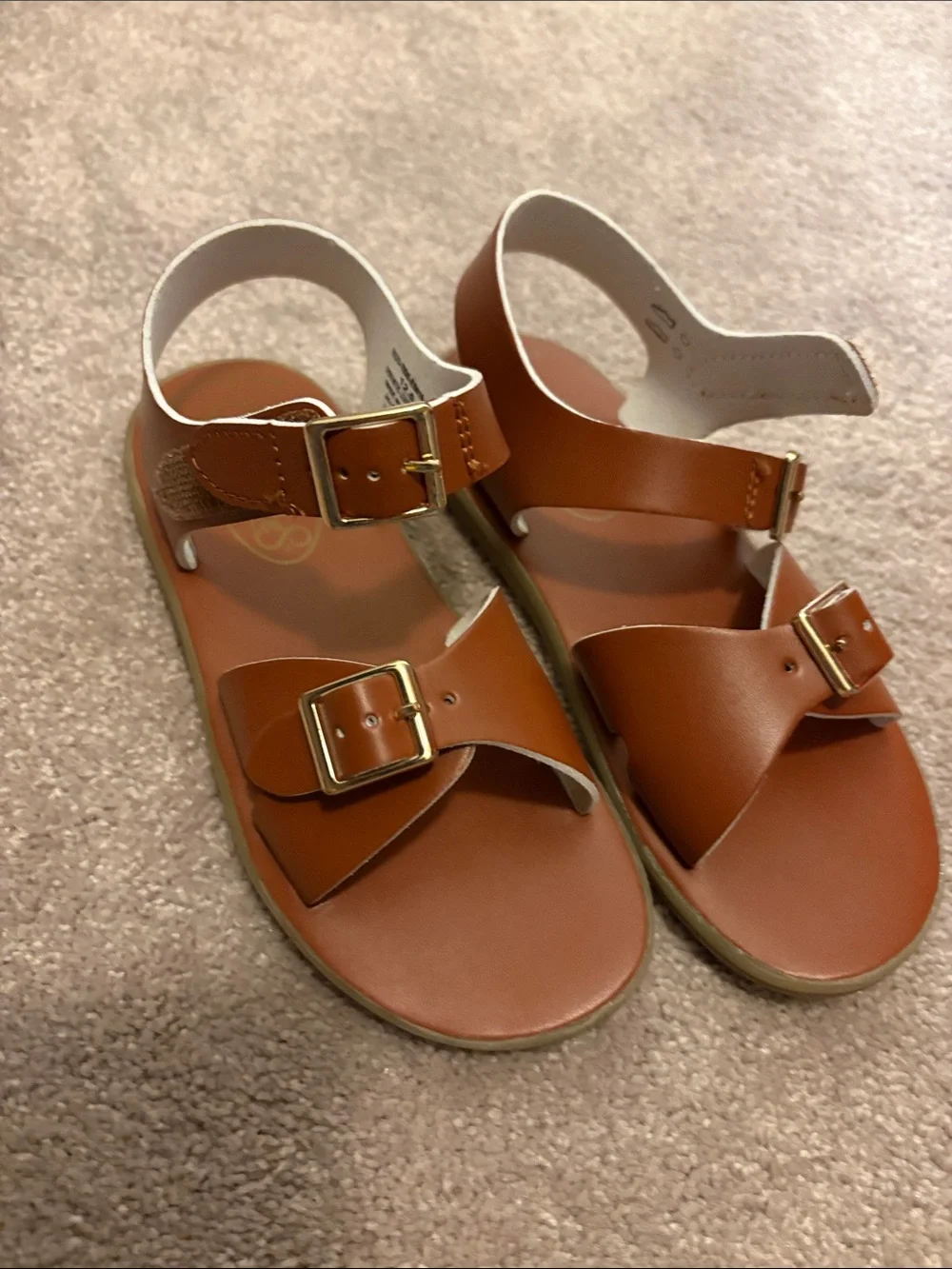 FootMates Tan Brown Kids Sandals with Gold Buckles